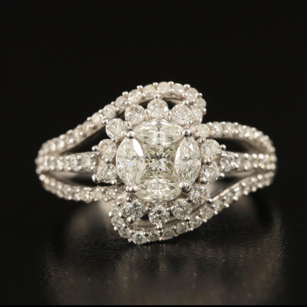 Sterling Silver 1.25 CTW Diamond Bypass Cluster Ring
